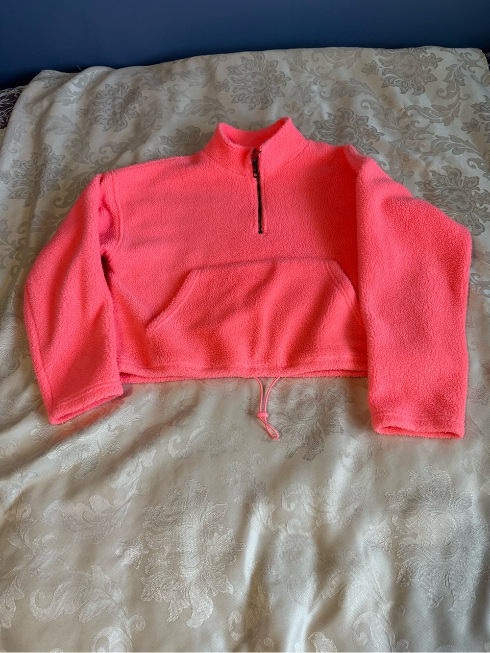American Eagle Coral Sherpa Half Zip Cropped Pullover XS Cozy Fleece - Picture 4 of 6